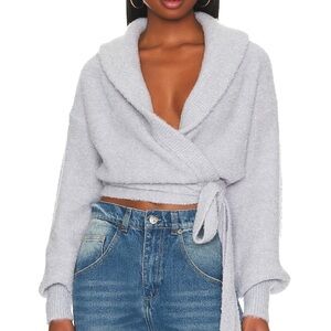 Revolve gray wrap sweater boucle ballerina sweater
